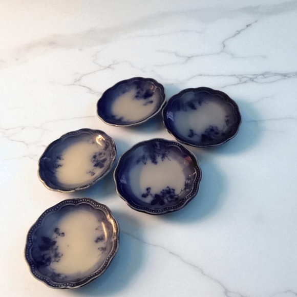 Antique Set of Flow Blue Butter Pats (5) - Picture 1 of 4
